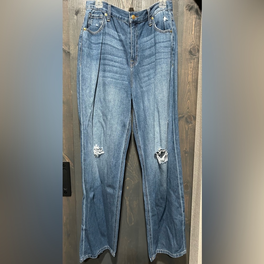 Fashion Nova Blue Distressed Straight Leg Jeans